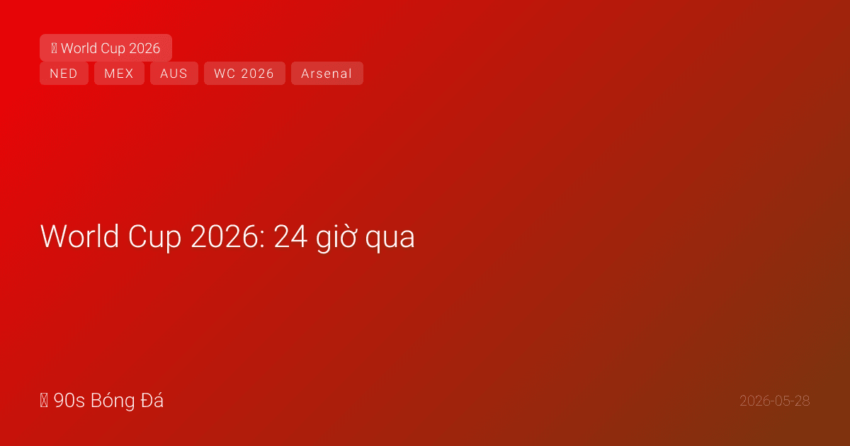 World Cup 2026: 24 giờ qua — Deadline WC 4 ngày (01/06)! CLB đã thả cầu thủ (trừ CK C1 30/05). Hà Lan 26 confirmed. Czech 31/05, Mexico+Australia 01/06. CK C1 Arsenal-PSG 2 ngày — cầu thủ WC đá CK cuối cùng trước giải. 14 ngày